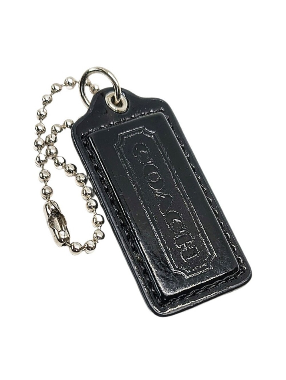 🖤 2.25" Coach Black Patent Leather Hang Tag Bag Fob Purse Charm Keychain Y2K